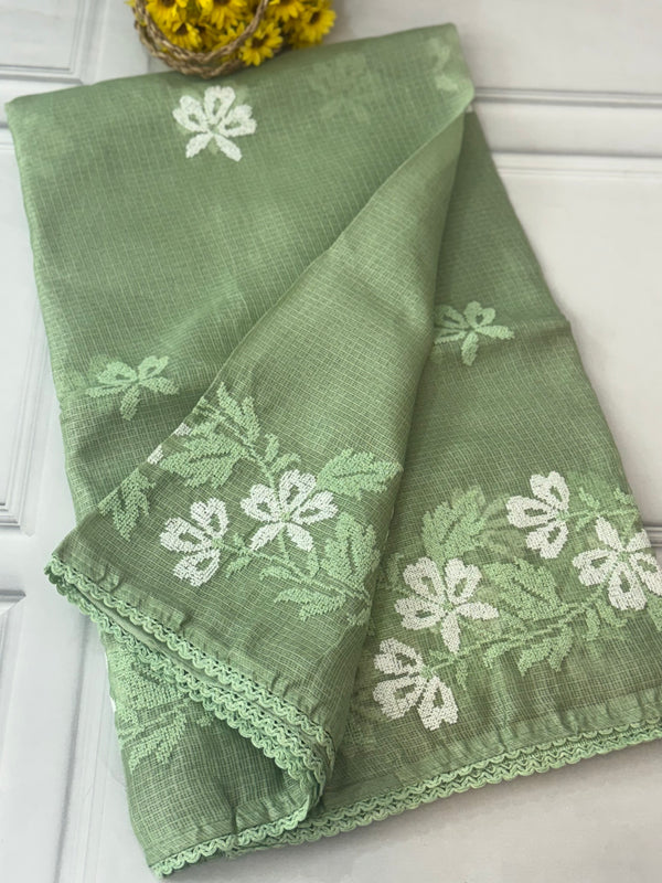 Soft kota checks saree with embroidery MSKC352 DuskyGreen