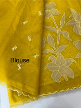 Semi organza saree with appliqué work - MSH906 DarkYellow