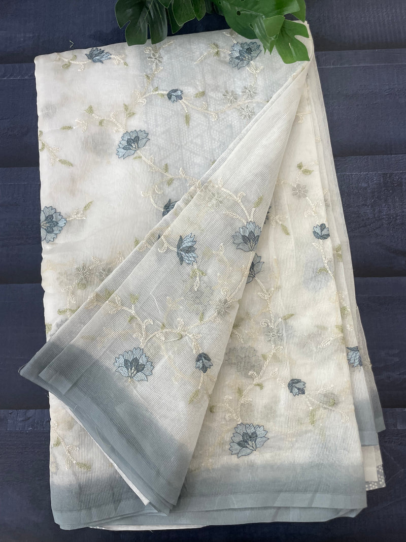 Supernet embroidery saree SRENCNE