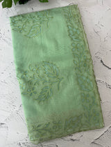 Moonga checks saree with Net Applique borders  MSH157 PistaGreen