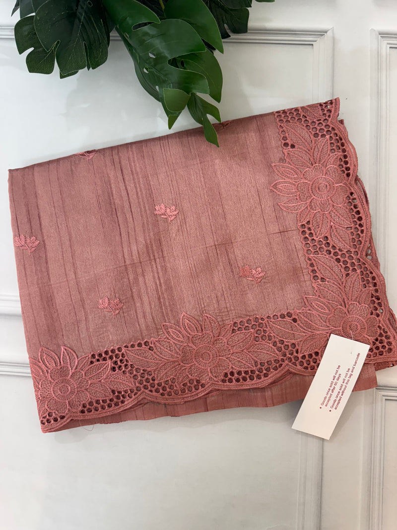 Blended tussar saree with cutwork SSPNMNR Peach