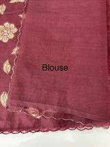 Soft Organza saree with tissue applqiue work - MSH989 Wine