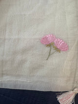 Mul chanderi saree with embriodery MSH114- Pink flowers