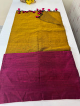 Plain Khadi cotton saree with contrast pallu & blouse MS1497