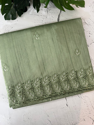 Semi tussar saree with cutwork MSHK566 - DustyGreen