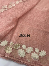 Soft Organza saree with thread work and tissue applique borders - MCW605 PastelPeach