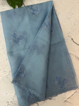 Organza saree with embroidery - MSH375 DustyBlue