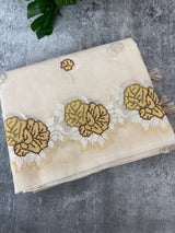 Supernet saree with cross stitch embroidery MSH116 - Beige