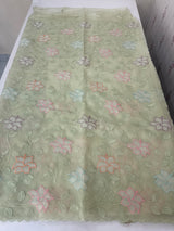 Soft crushed Chiffon saree with Applique work MSC477 Pastel DustyGreen
