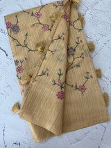 Jute Linen saree with embroidery MSH7511 - Beige