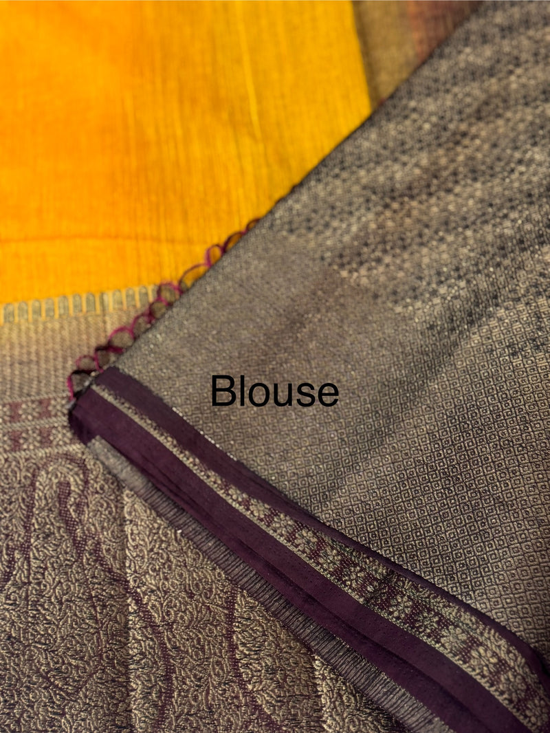 Jute silk sarees with contrast pallu & brocade blouse MJL877