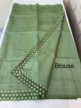 Blended tussar saree with cutwork - MSHK679 DuskyGreen