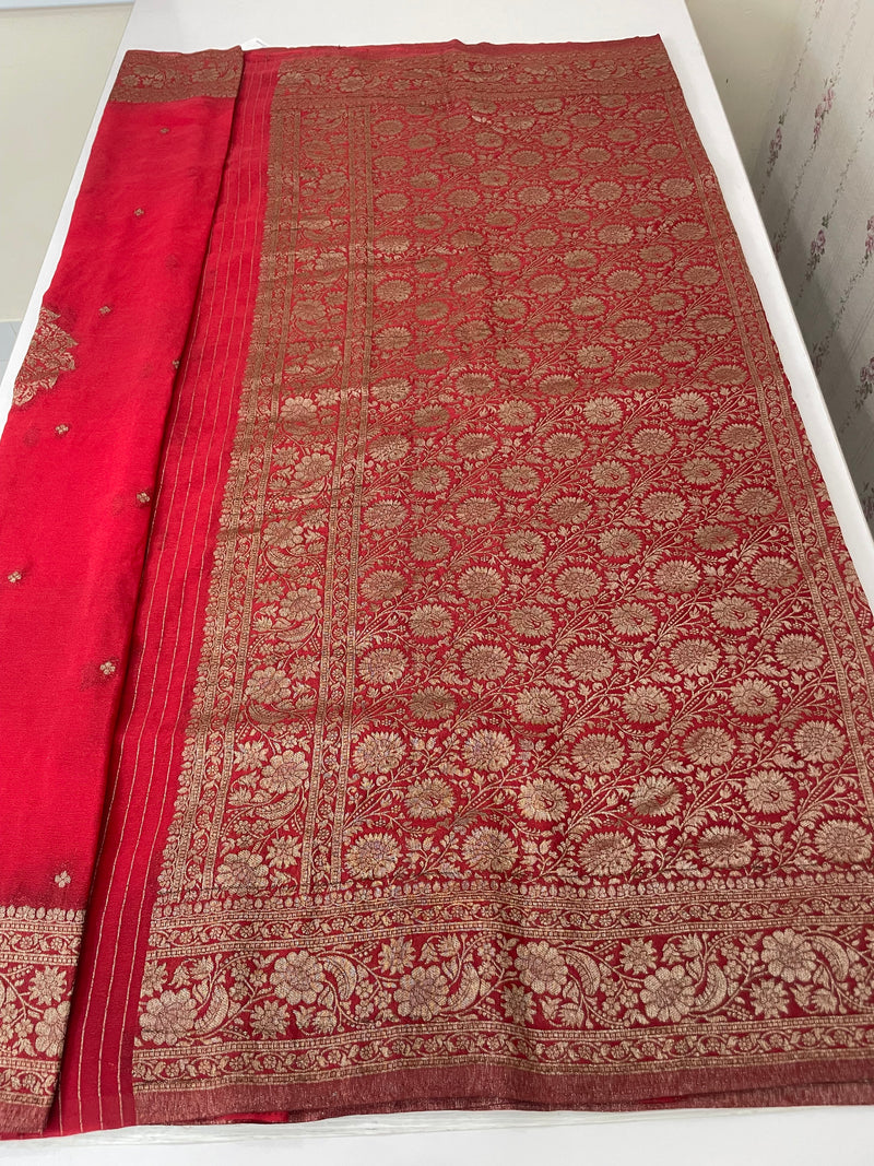 Semi banarasi Crepe Chiffon saree - MS1499 RED