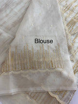 Semi organza saree with thread work - MSH910 Offwhite