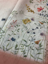 Handworked floral digital printed semi Linen Saree MLS611