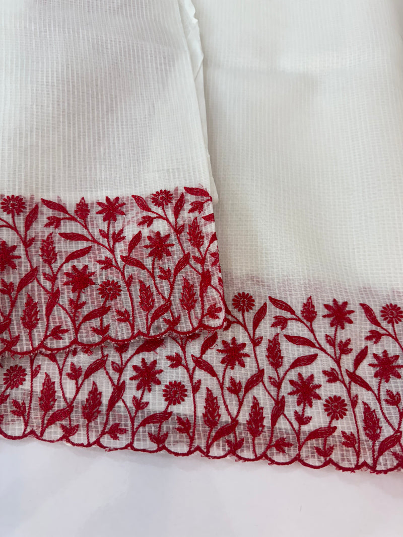 Kota silk saree with embroidery MSB643 White & Red