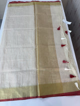 Semi silk saree with zari checks SHMIYR