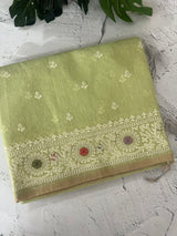 Tissue linen saree with embroidery MTL451 PastelGreen