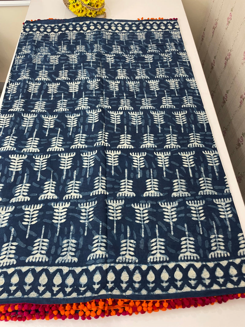 Pure mul cotton hand block printed saree SKSRMY