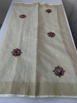 Tissue linen saree with embroidery MLS8977