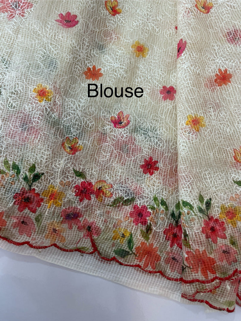 Phulkari NetKota Embroidery and digital printed saree - OffWhite MS6001
