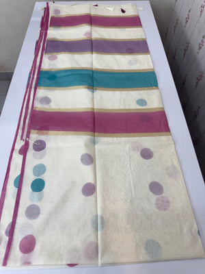 Semi chanderi saree with multi color polka dots- MSF334
