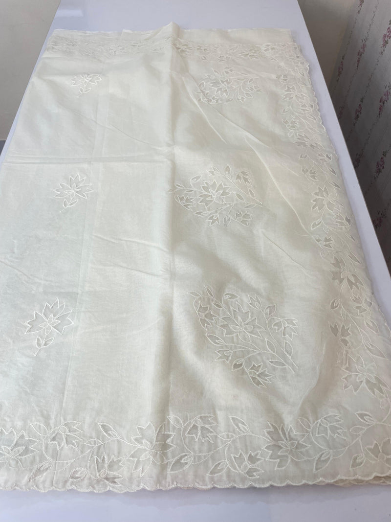 Mul chanderi saree with applique borders MSH112 Offwhite