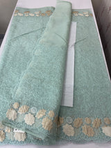 Soft Organza saree with thread work and tissue applique borders - MCW605 PastelCyanBlue