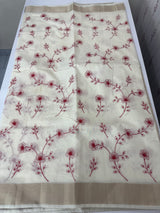 Mul chanderi embriodery saree with zari borders MSH282