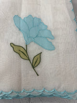 Moonga checks saree with applique work MS81789 - White and Blue