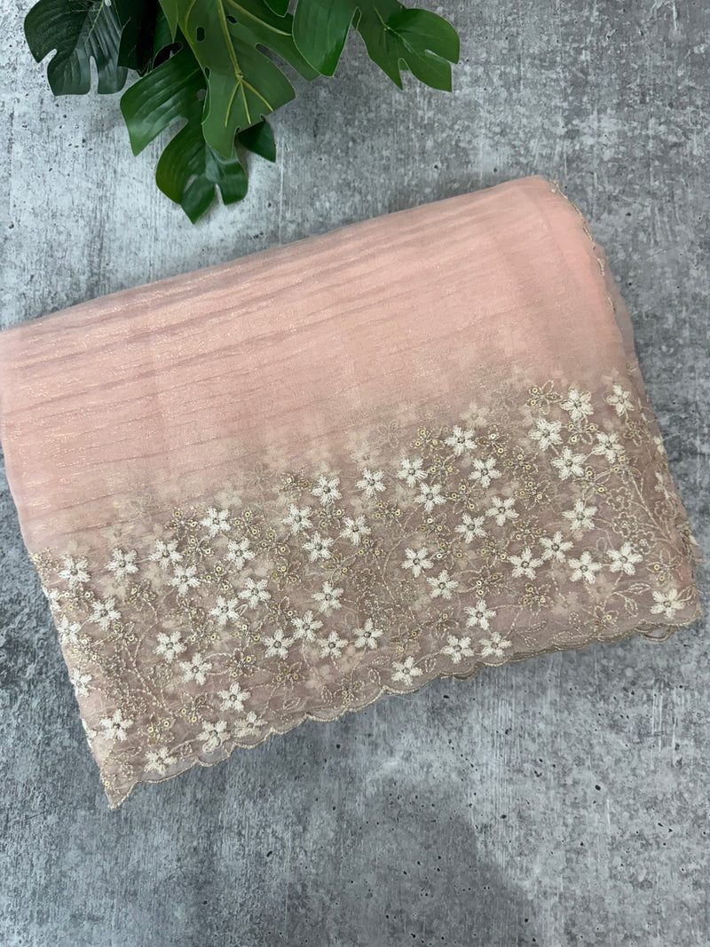 Crush tissue Organza saree with embroidery work MS14791- PastelPeach