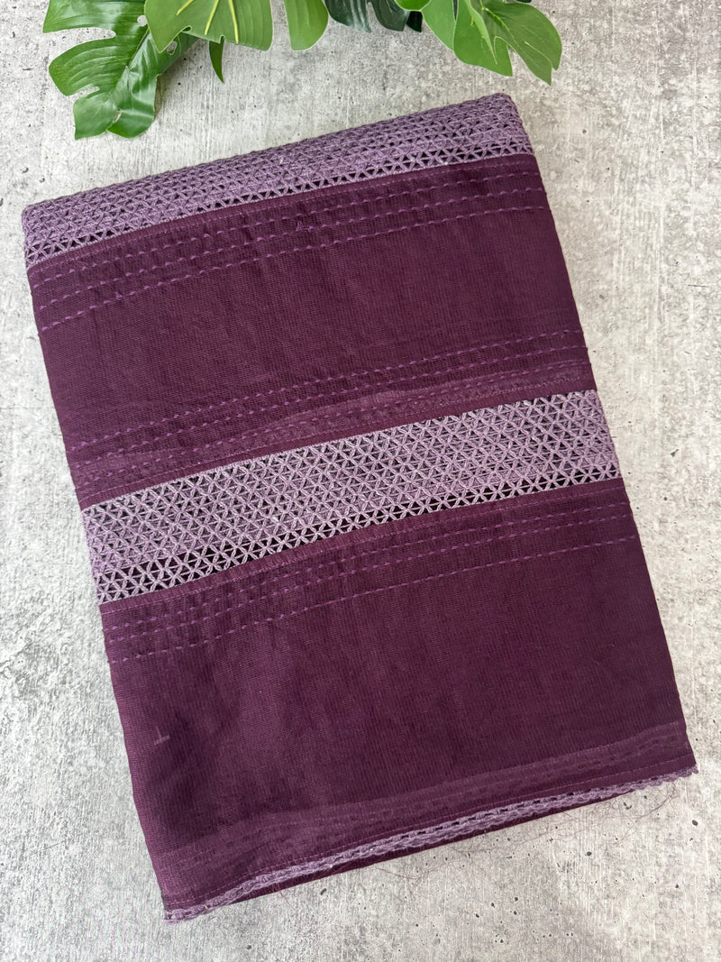 Supernet saree with crochet work and lace border MCJ5433 Wine