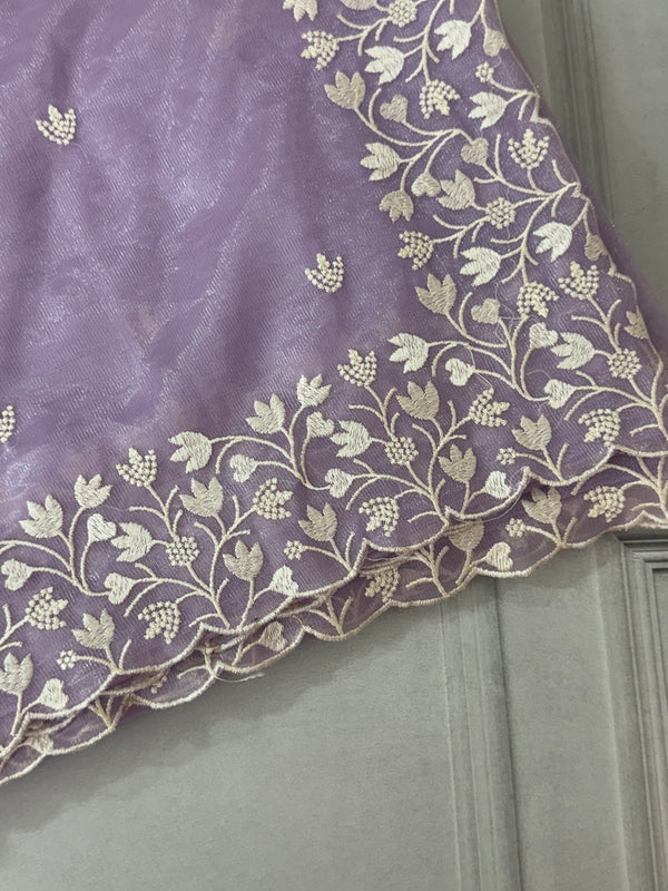 Glassy tissue organza saree with embroidery FKSF88- Lavender