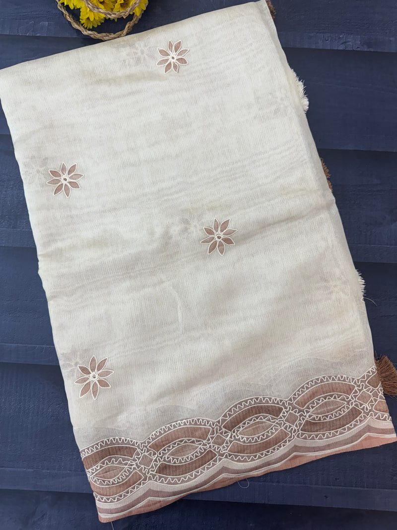 Blended tussar silk saree with embroidery- MS43778