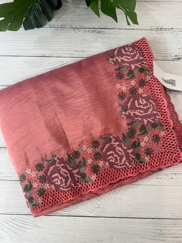 Crush Organza cutwork & embroidery saree MS7544- Peach