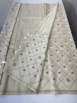 Soft Blended tussar saree with embriodery - MS8688 Cream