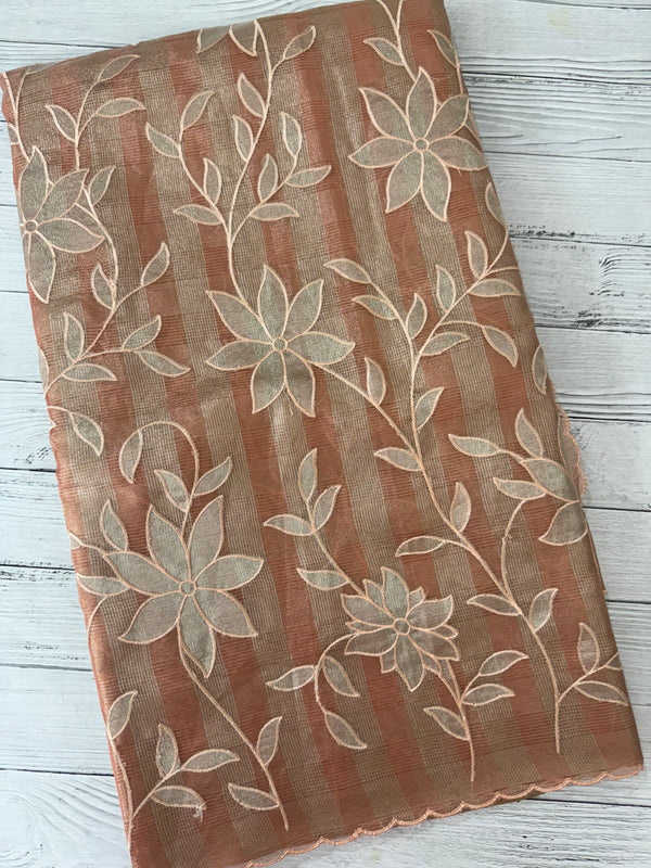 Tissue Silk applique work saree MSH133 Design 2- Peach