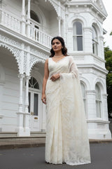 Mul chanderi applique work saree  MSH115 - Offwhite