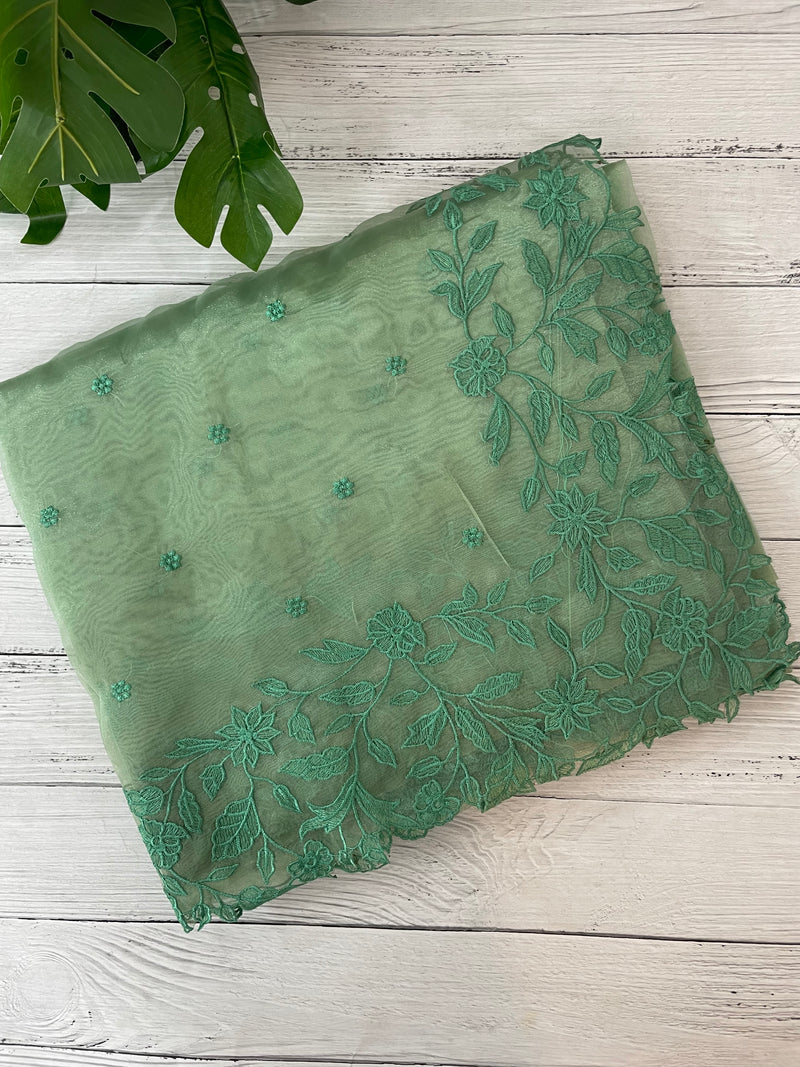 Tissue Organza saree with embriodery MS14638 JadeGreen