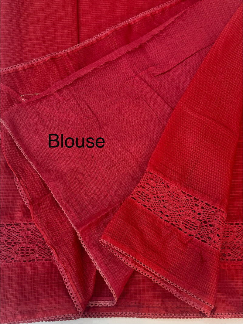 Kota saree with crochet work and lace border MCJ879 Red