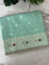 Tissue linen saree with embroidery MTL451 SeaGreen