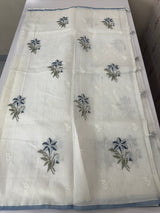 Lightweight Supernet saree with cross stitch embroidery MS142 - White to Blue
