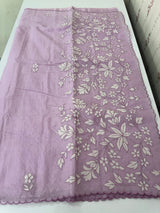 Mul chanderi applique work saree  MSH146- Lavender