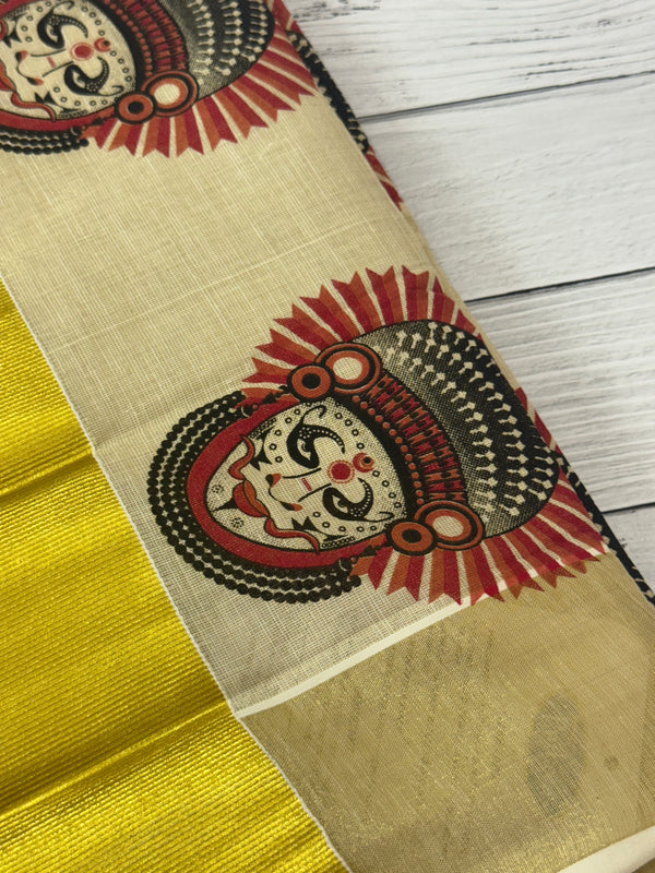 Kerala tissue saree - Theyyam Prints