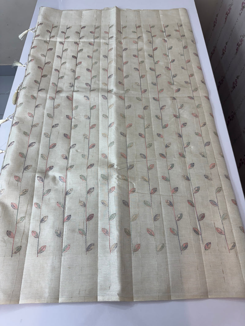 Blended tussar saree with embriodery - MS8665 Cream
