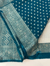 Silver Crepe Banarasi viscose Georgette saree with brocade blouse MS953211- TealBlue