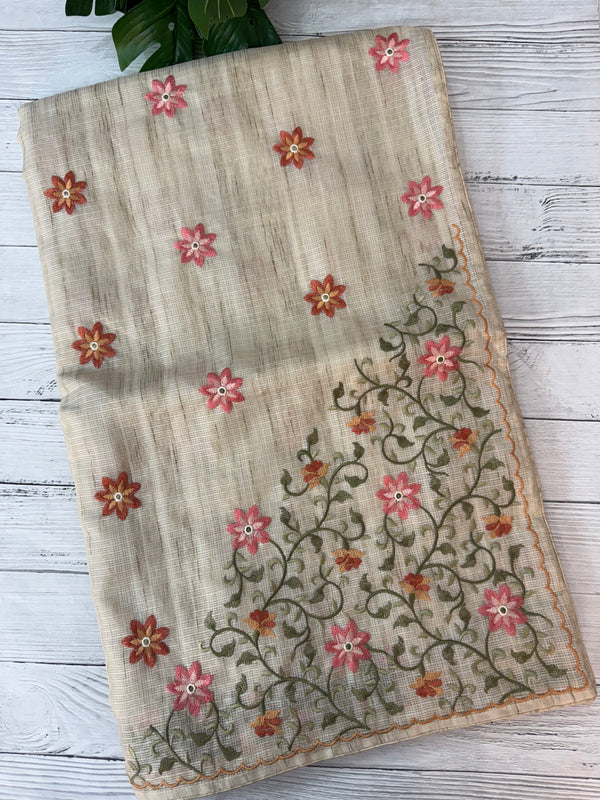 Soft kota silk saree with embroidery MSS678- Beige