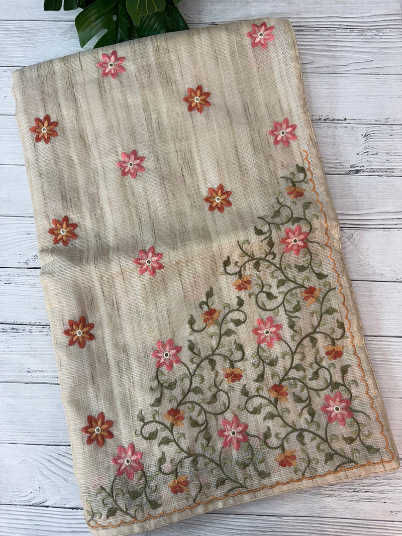 Soft kota silk saree with embroidery MSS678- Beige