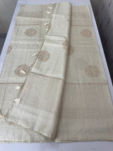 Blended tussar saree with zari embriodery - MS8665 (5) Pearl Cream
