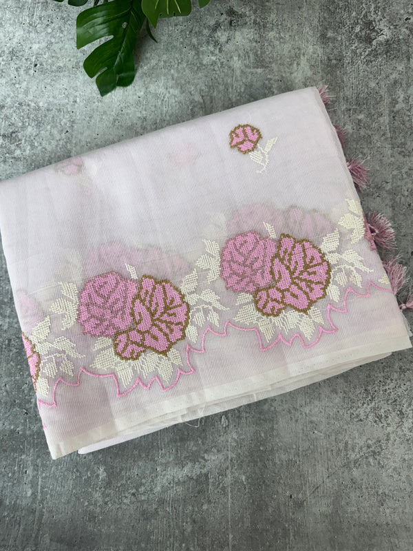 Supernet saree with cross stitch embroidery MSH116- Lavender